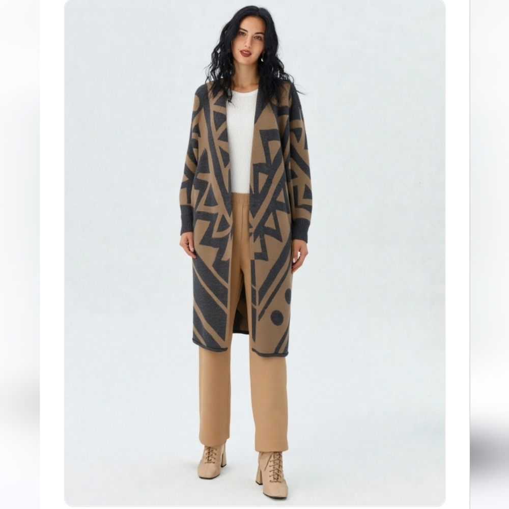 360 Cashmere Tan and Gray Cardigan